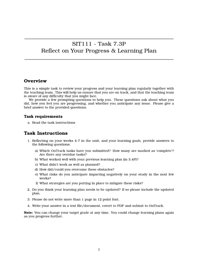 SIT111 Task 7.3P: Progress Reflection | PDF