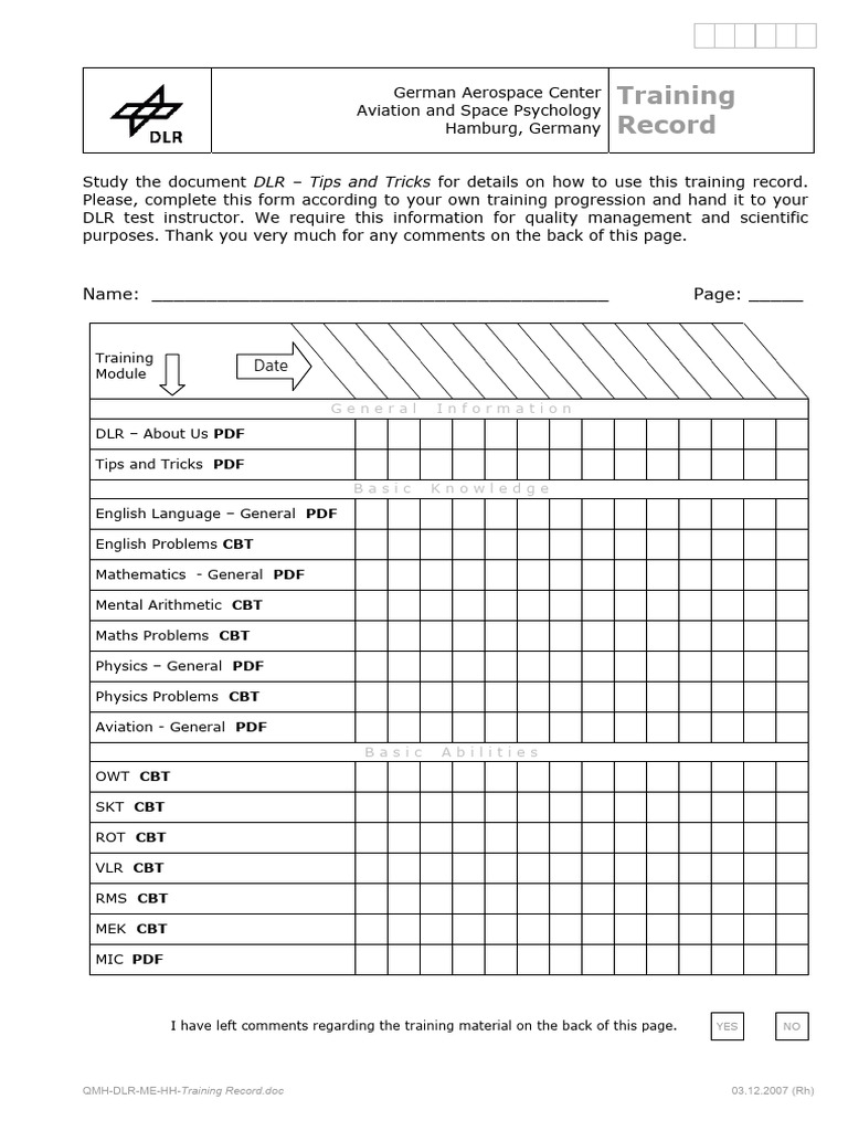 DLR - Training Record | PDF