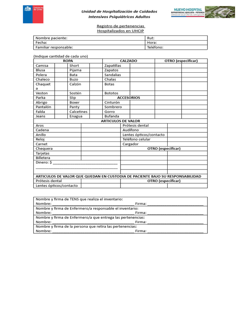Registro de Pertenencias UHCIP PDF