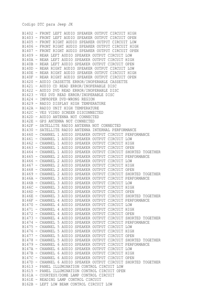 Codigo DTC para Jeep JK | PDF