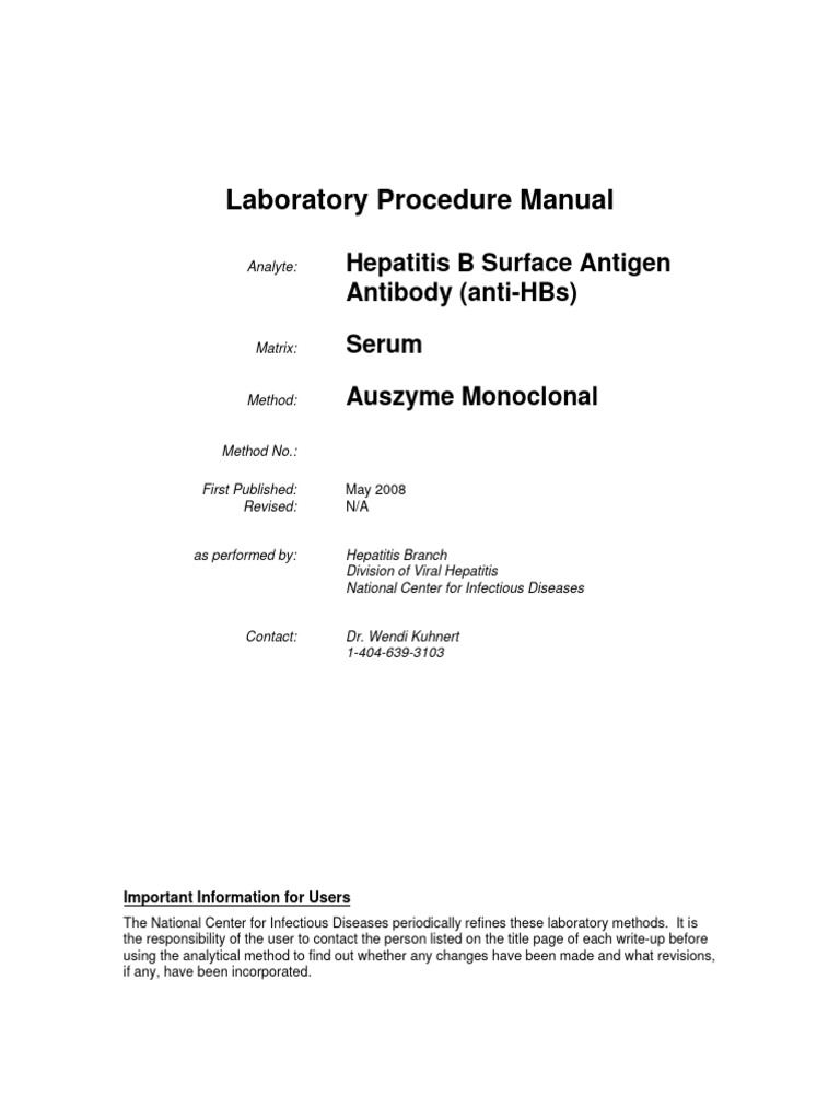 Hepb S D Met Hep B Surface Antibody PDF Immunoassay