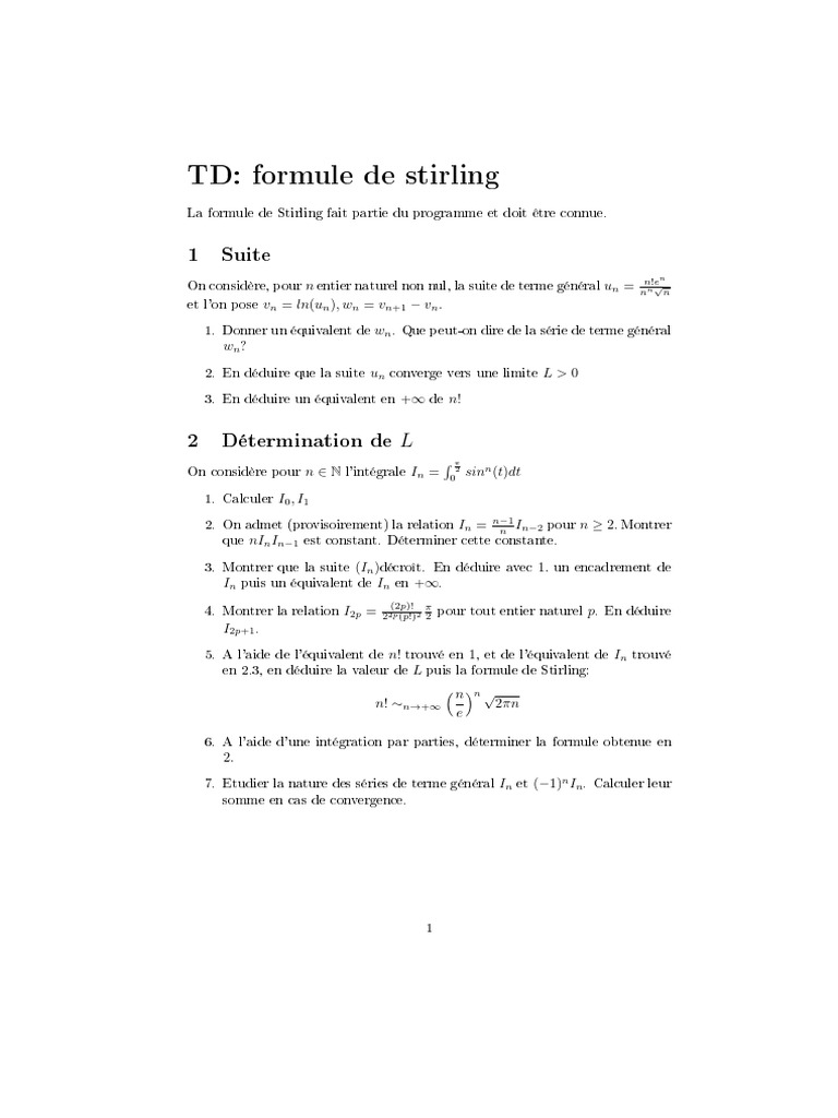 Formule de Stirling et ses applications | PDF | Limite (mathématiques ...