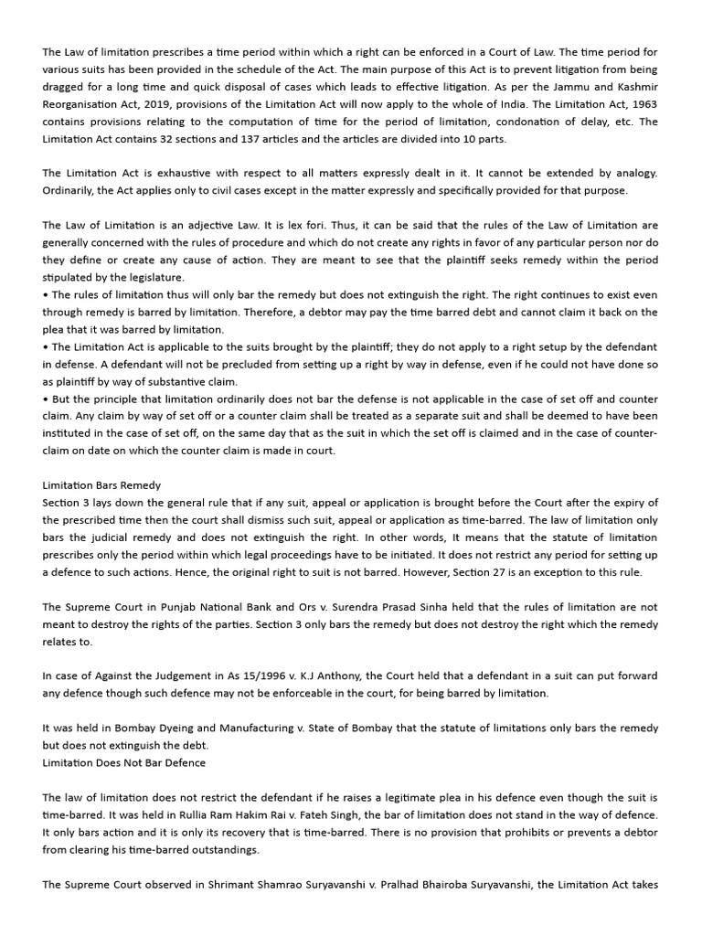 The Law of Limitation Download Free PDF Lawsuit Statute Of Limitations