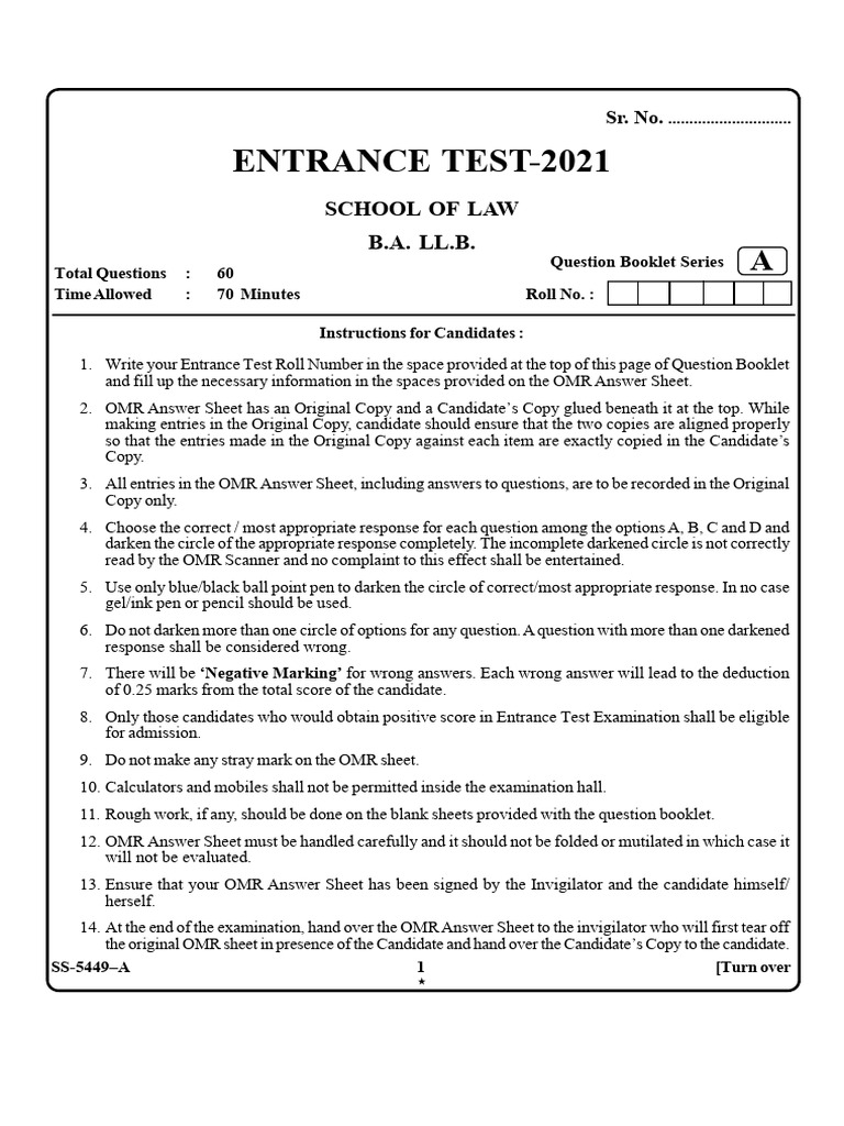 Entrance Test Instructions and Format | PDF | Writ