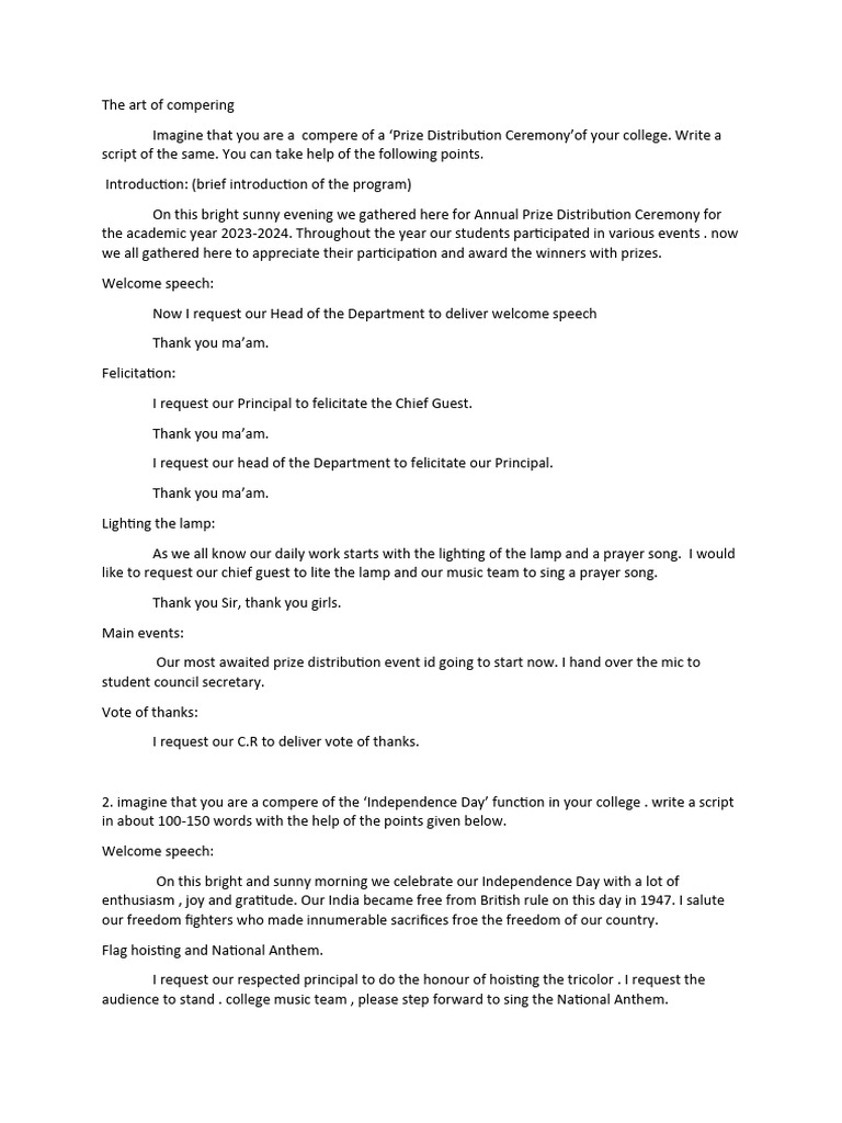 Script for College Compering Events | PDF