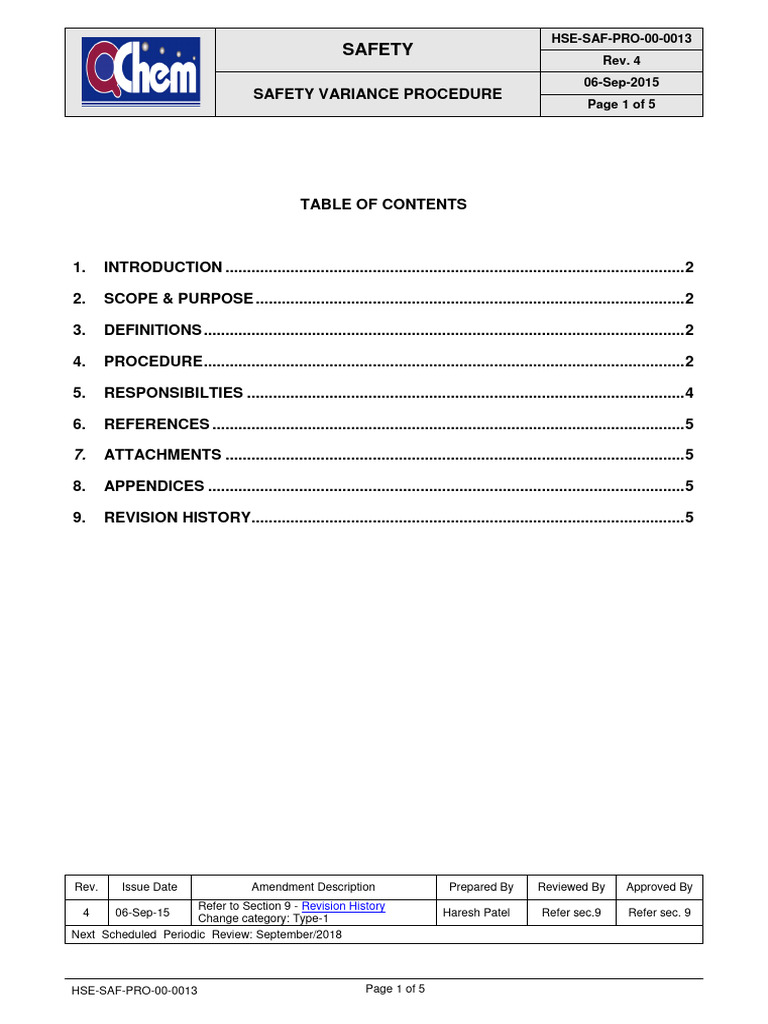 Safety Variance Procedure Overview | PDF | Occupational Hygiene | Safety