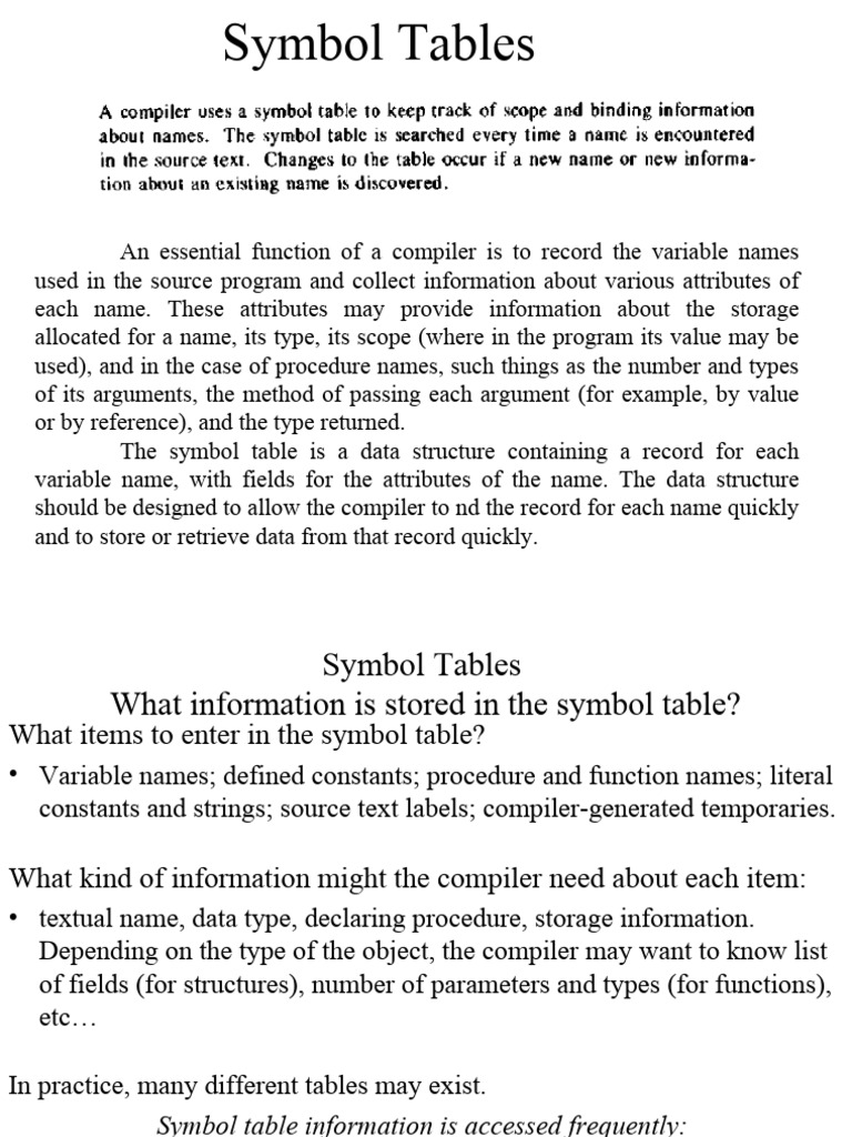 Symbol Tables | PDF | Scope (Computer Science) | Parameter (Computer ...