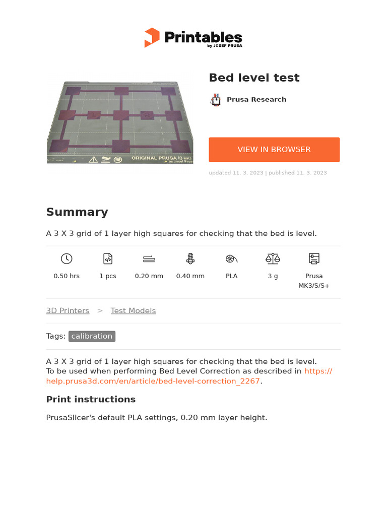 Bed Level Test for 3D Printers | PDF