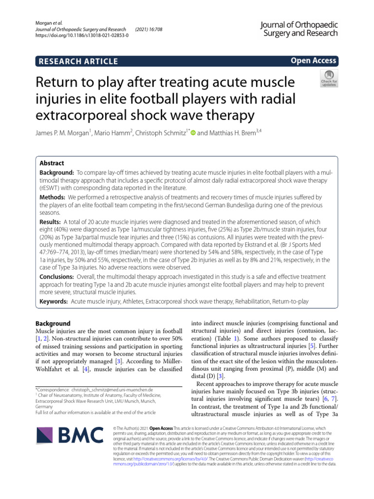 Morgan JPM. 2021. Return To Play After Treating Acute Muscle Injuries ...
