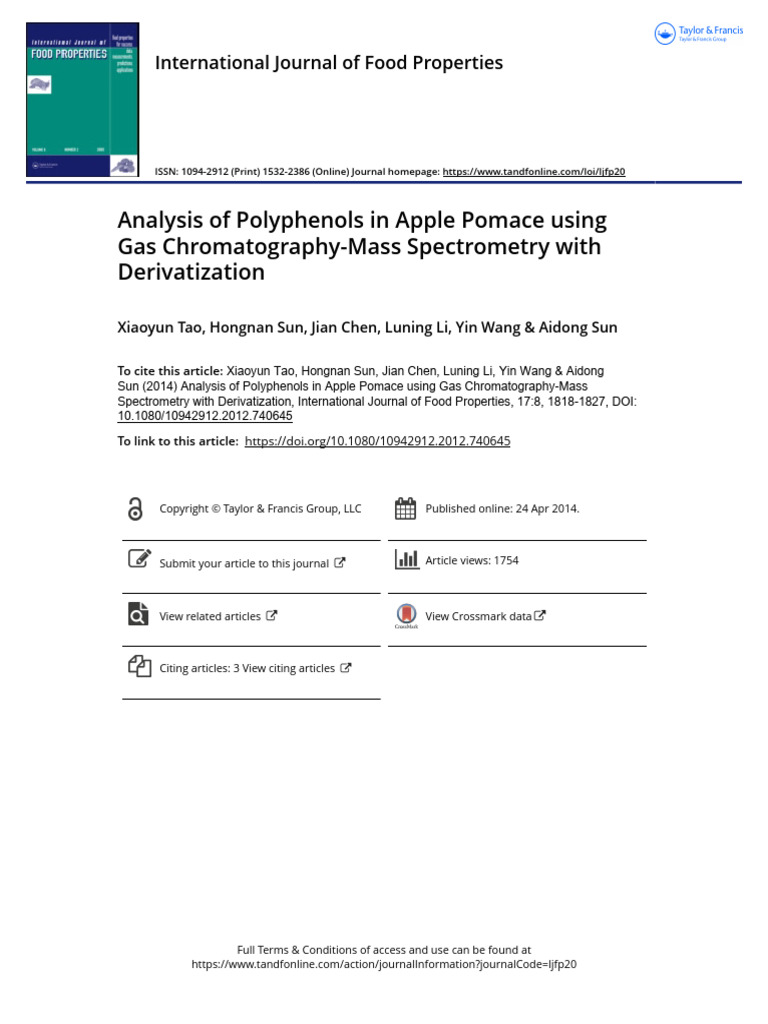Analysis of Polyphenols in Apple Pomace Using Gas Chromatography Mass