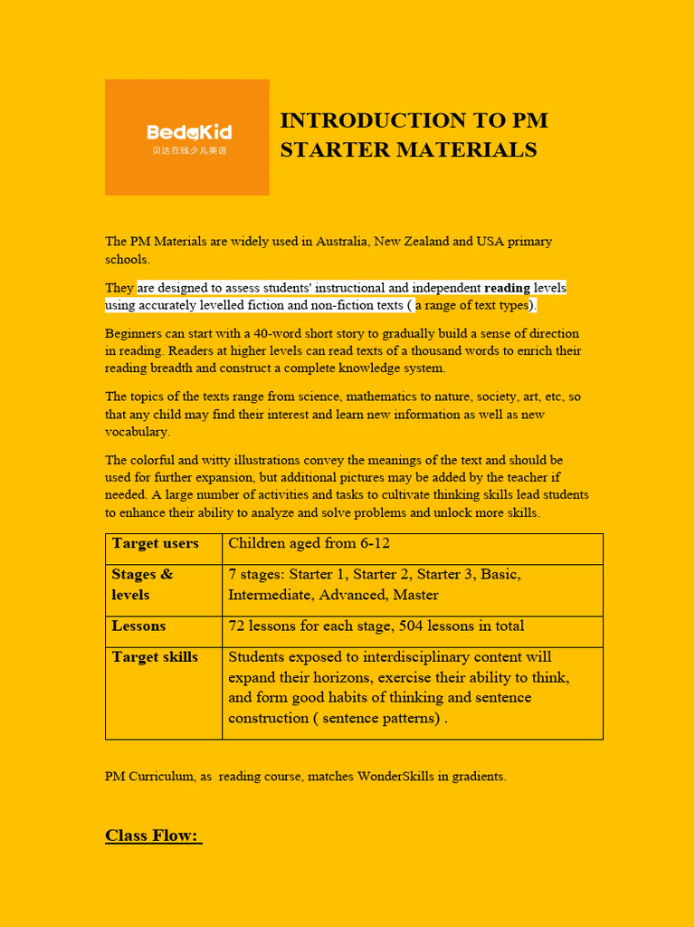 PM Starter Materials for Reading Skills | PDF