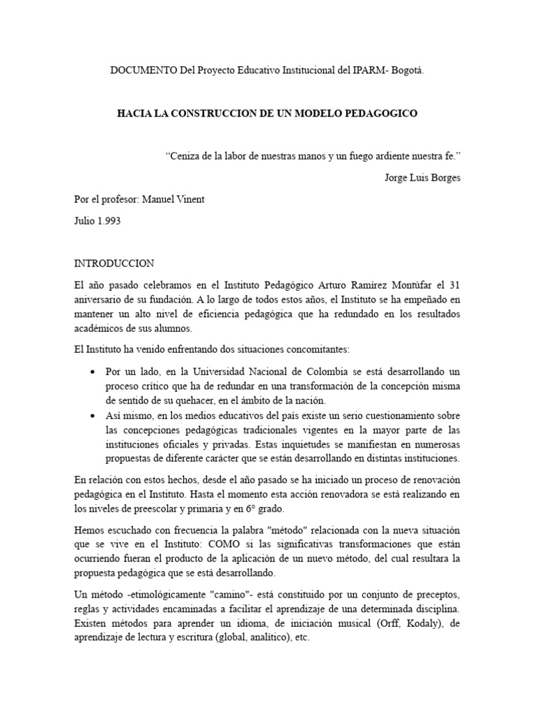 Modelo Pedagógico del IPARM Bogotá | PDF | Plan de estudios | Pedagogía