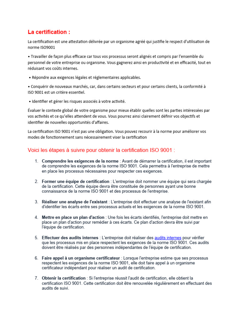 Guide de certification ISO 9001 et prévention | PDF | Management de la ...