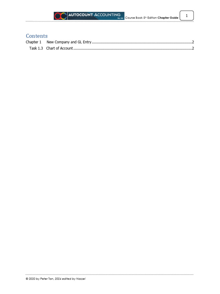 Chapter Guide Task 1.3 Chart of Account | PDF | Banks | Deposit Account