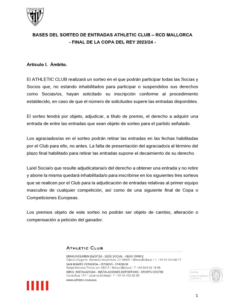 Final Copa 2024 Bases Del Sorteo de Entradas PDF la Liga Asociación de Futbol