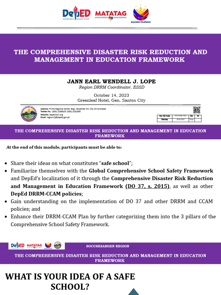 Disaster Risk Management in Education Framework | PDF | Disaster Risk ...