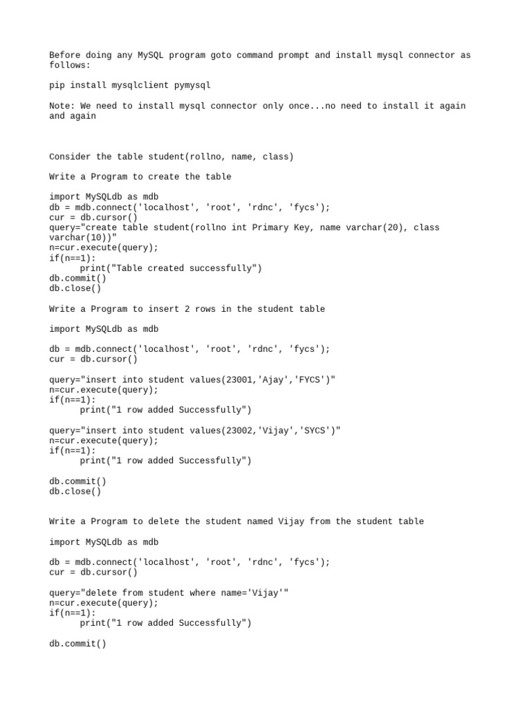 Mysql Programs | PDF