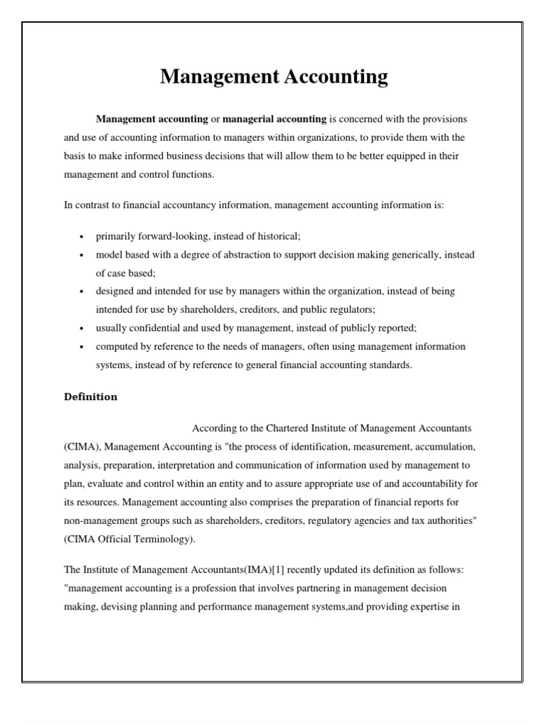 Overview of Management Accounting | PDF | Management Accounting ...