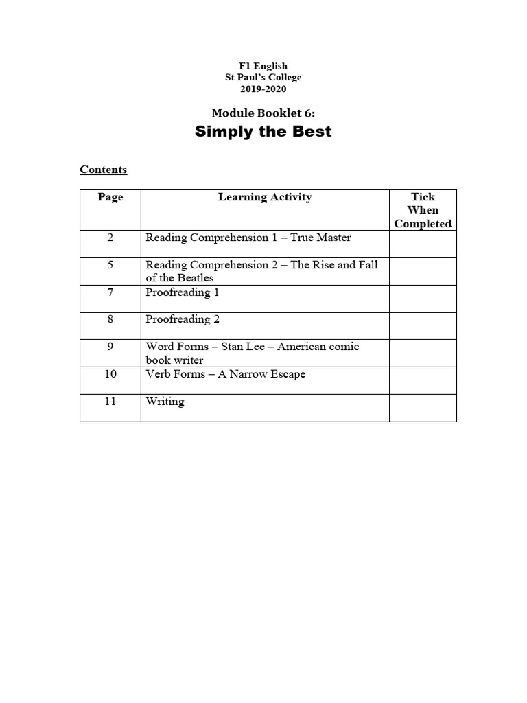 F1 English Module: Reading & Writing Skills | PDF | Wing Chun | Marvel ...