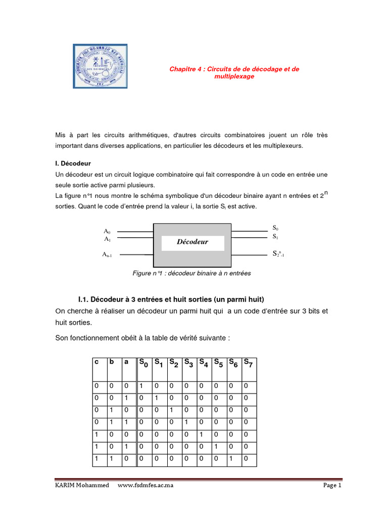 Décodeur 1 parmi 8 : Fonctionnement et Applications | PDF ...