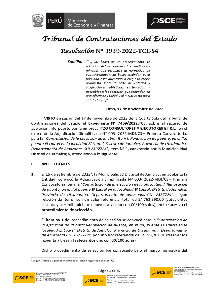 Resolución #3939-2022-TCE-S4.pdf Declarar Nulo | PDF | Apelación