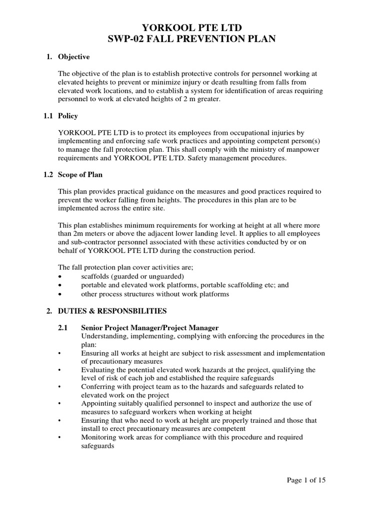 SWP-02 Fall Prevention Plan | PDF | Scaffolding | Wear