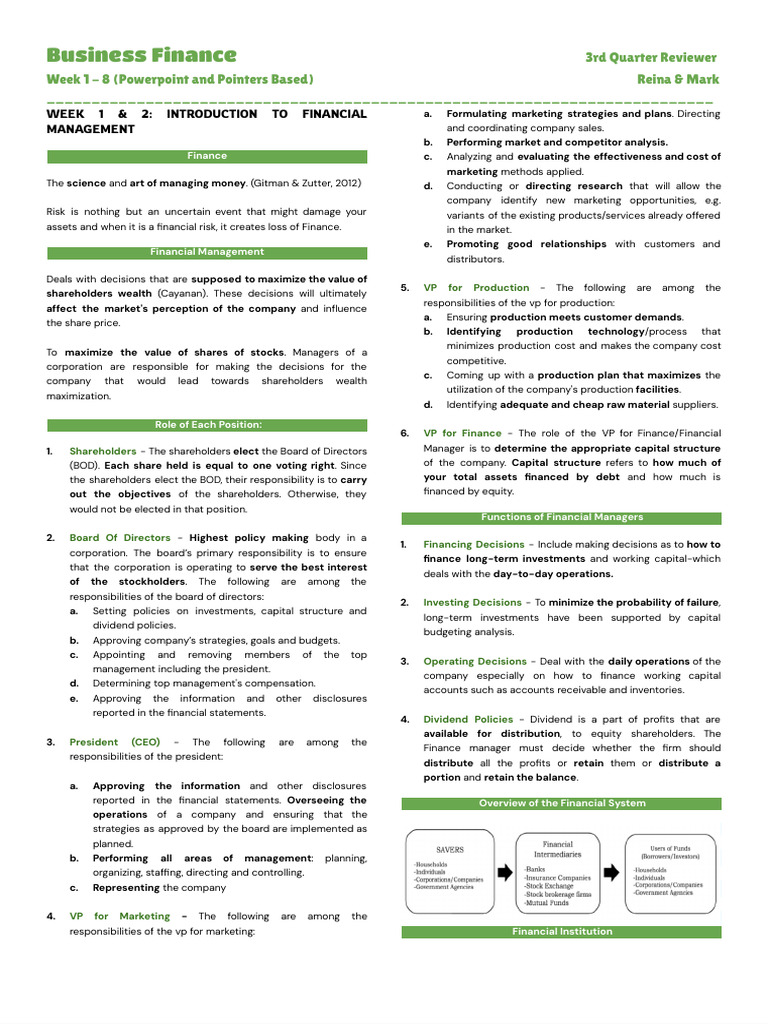 Business Finance 3rd Quarter Review | PDF | Money | Investing