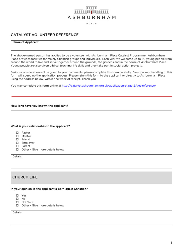 Catalyst Volunteer Reference Form | PDF