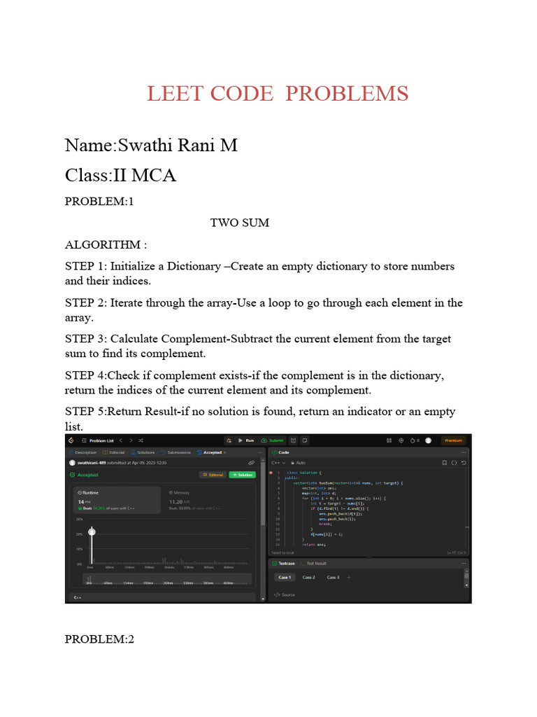 Swathi Leetcode | PDF | Pointer (Computer Programming) | Computer Science