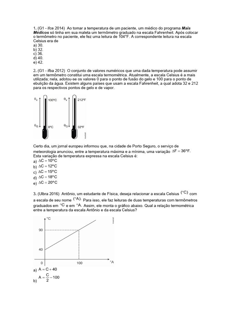 Conversão de Temperaturas: Celsius e Fahrenheit | PDF | Temperatura ...