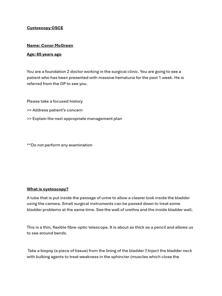 Cystoscopy Overview and Patient Care | PDF | Urinary Tract Infection ...