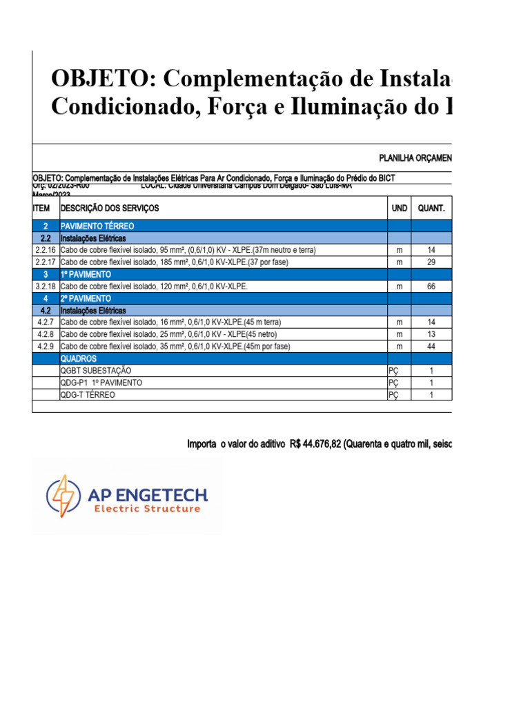 Planilha de Aditivo | PDF | Bens manufaturados | Fiação elétrica