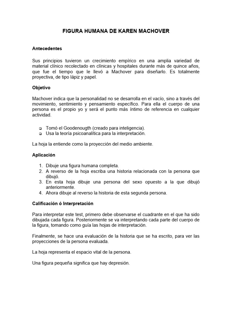 Figura Humana de Karen Machover | PDF | Narcisismo | Depresión (estado ...