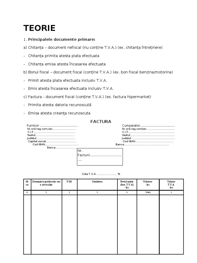 TEORIE Documente Si Inregistrari Contabile | PDF