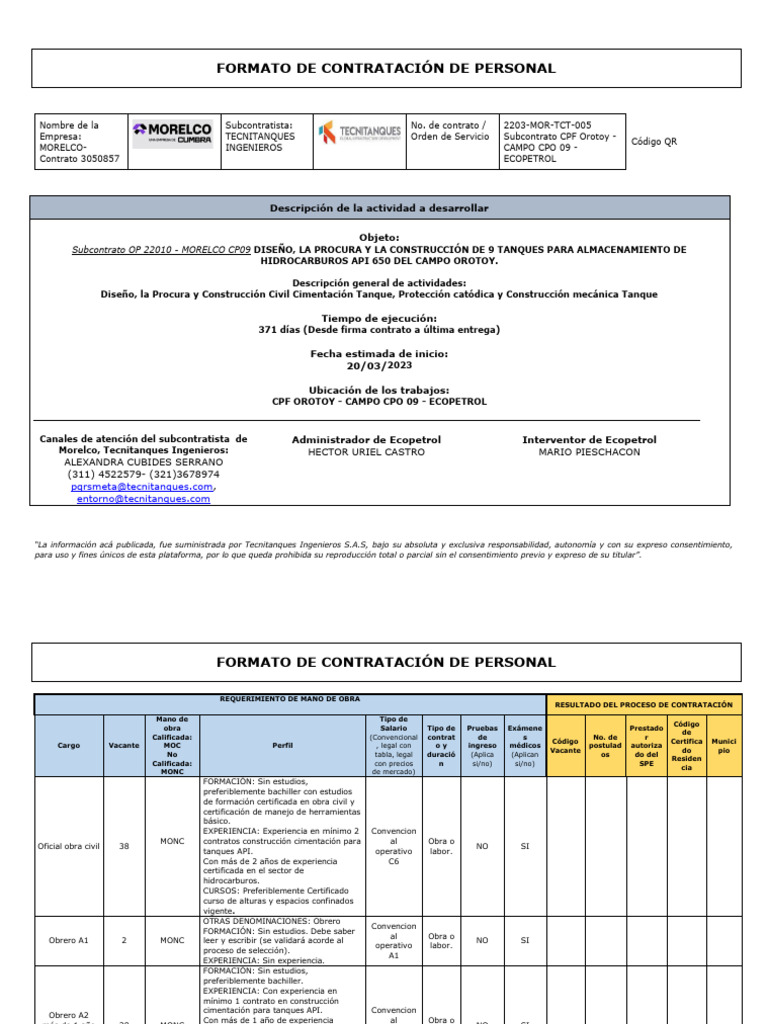 FCP - Contratacion Personal CPF Orotoy - TTI | PDF | Topografía ...