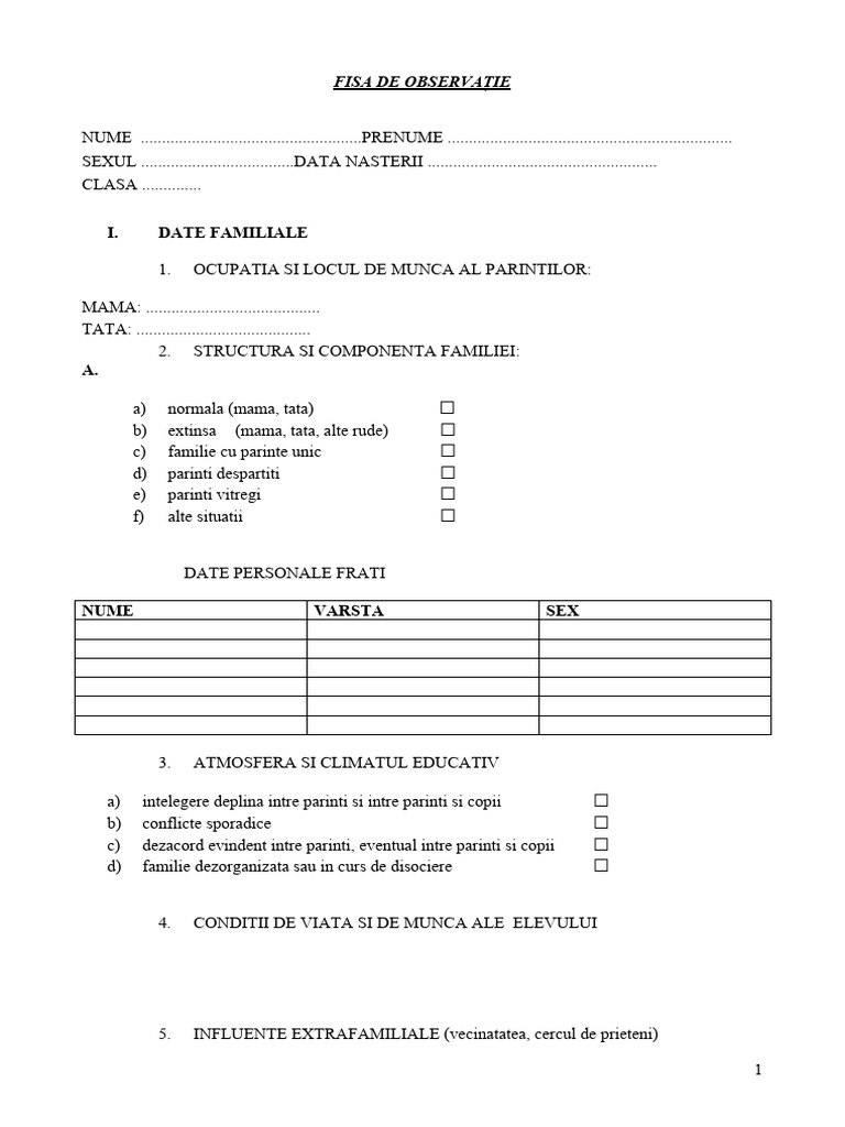 Fisa Scolara | PDF