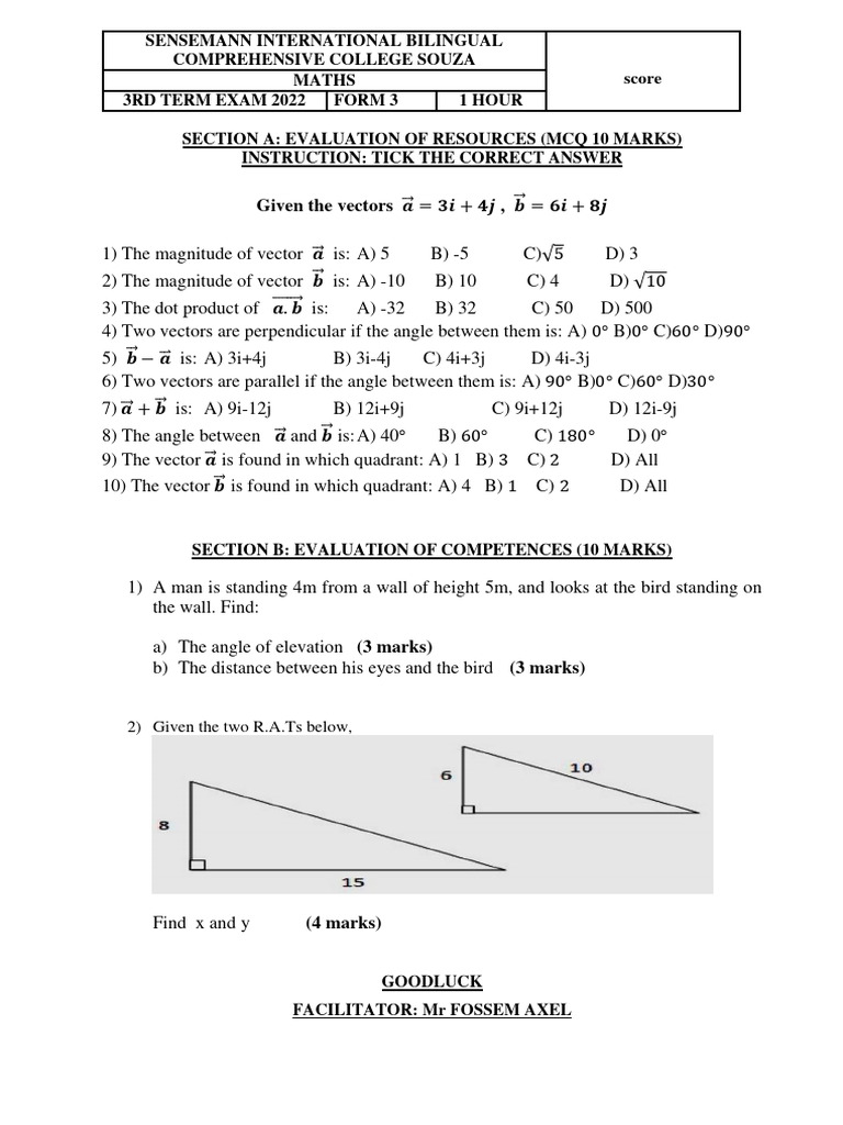 Form 3 Maths Exam Questions 2022 | PDF