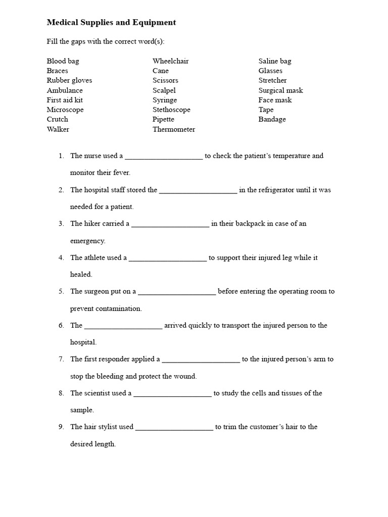 Medical supplies and equipment pdf surgery medicine
