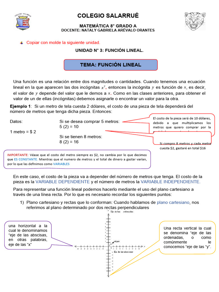Función Lineal en Matemática 8° Grado | PDF | Línea (geometría ...