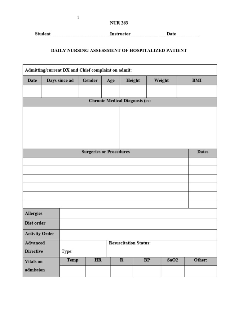 Daily Nursing Assessment Template | PDF | Intravenous Therapy | Medical ...
