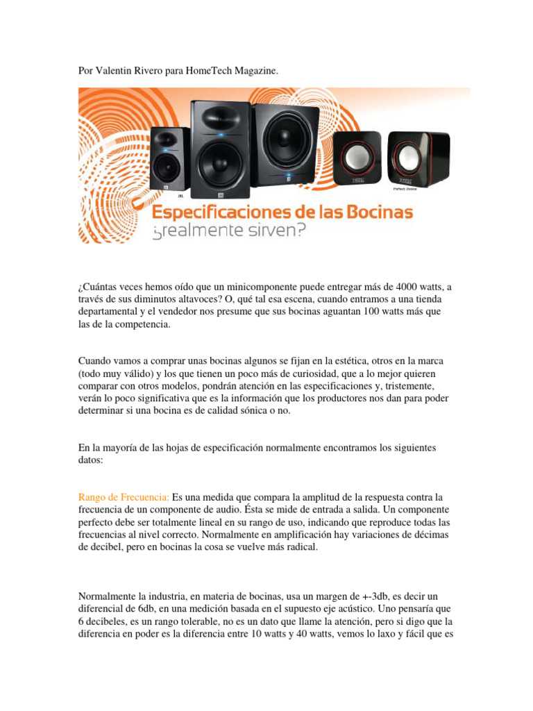 Especificaciones de Las Bocinas | PDF | Altoparlante | Sonido, image size:768x1024