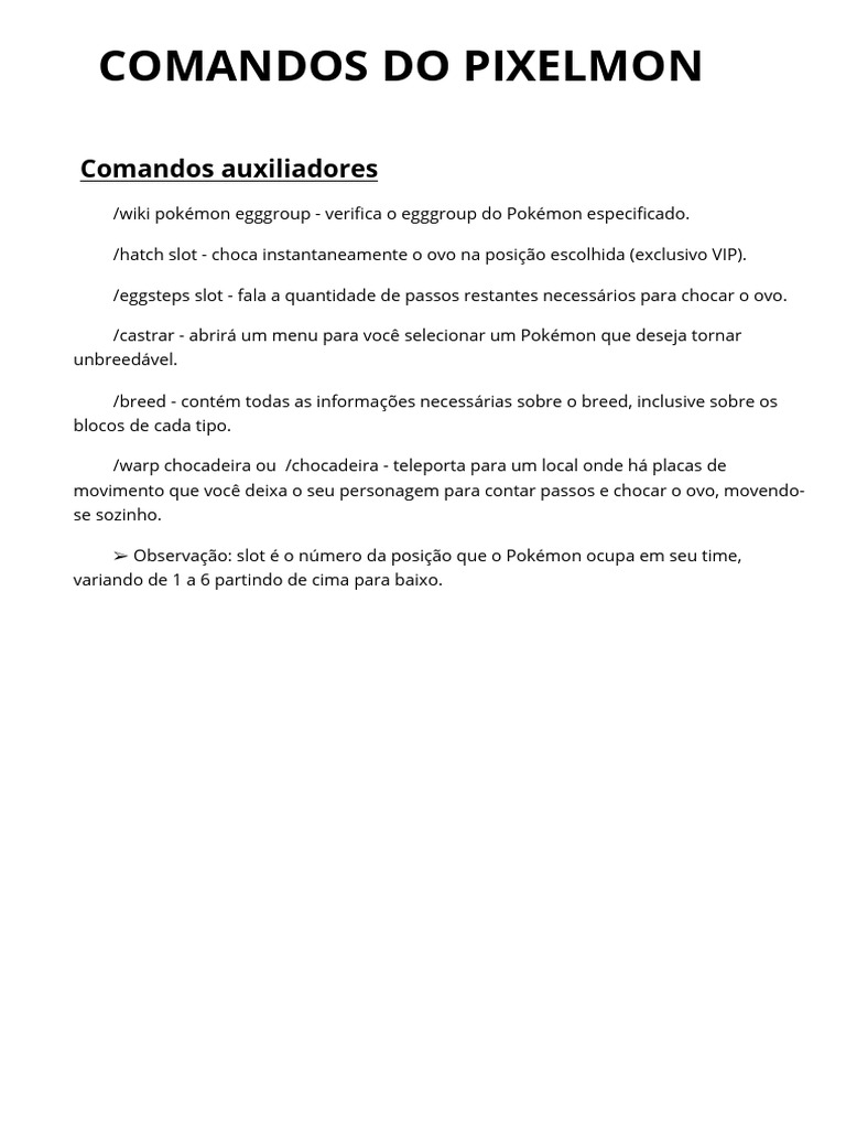Comandos de Breed no Pixelmon | PDF