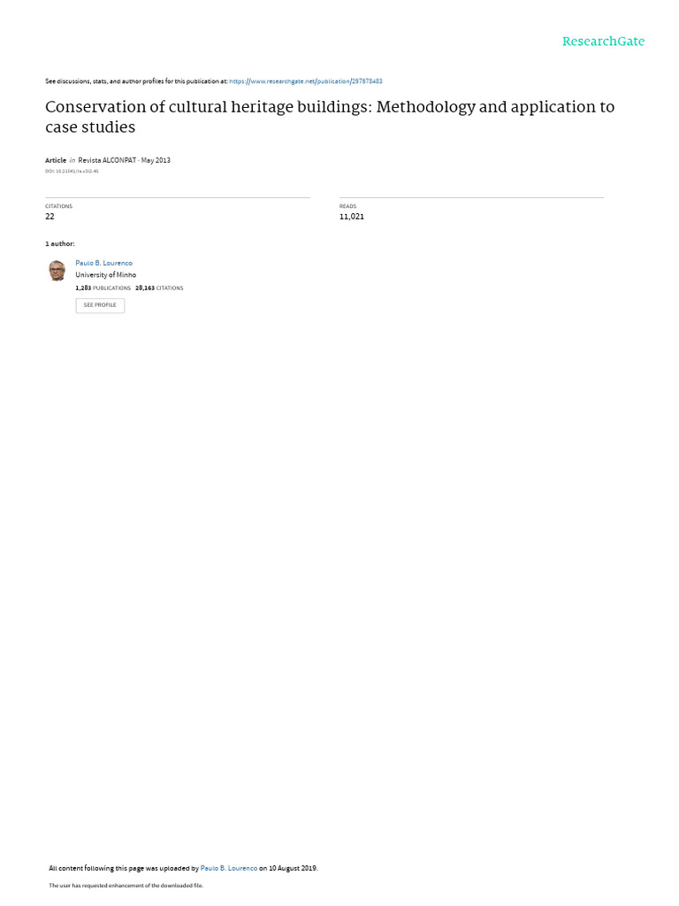 Conservation Of Cultural Heritage Buildings Methodology And