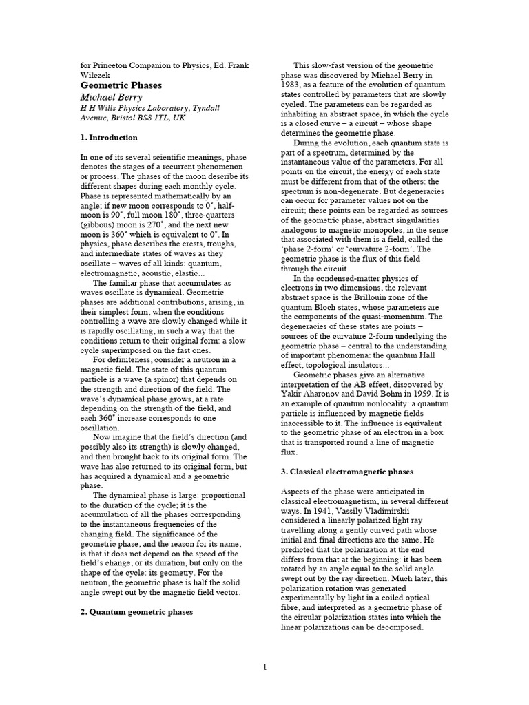 Geometric Phases in Quantum Physics | PDF | Polarization (Waves ...