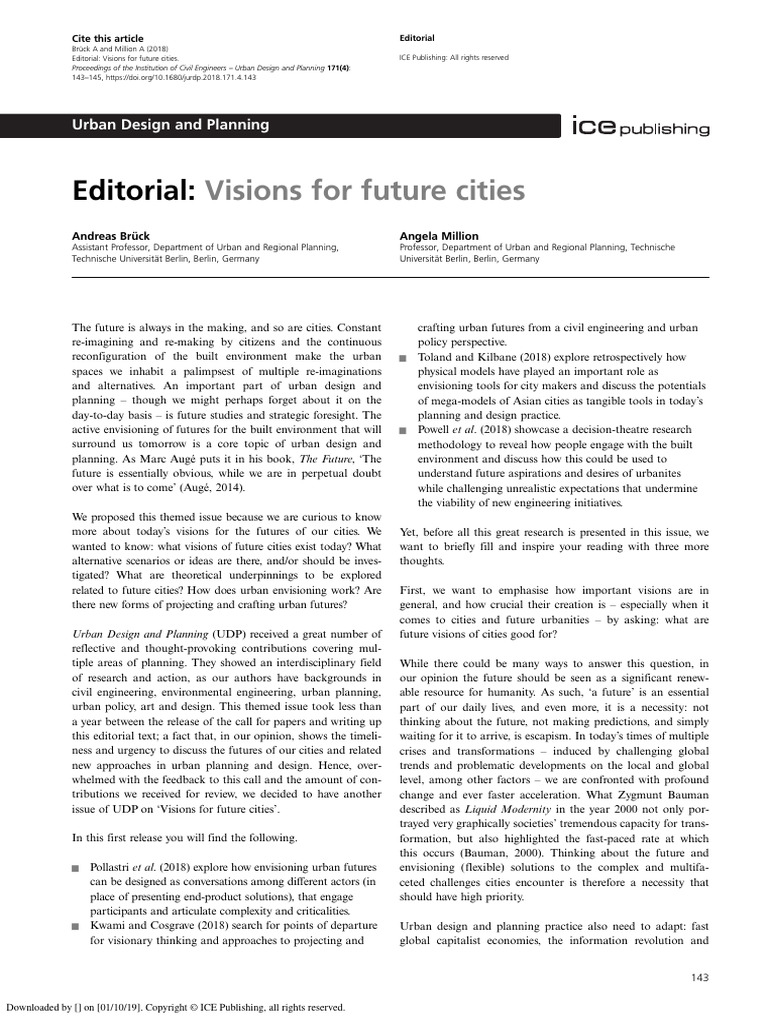 Editorial Visions For Future CitiesProceedings of The Institution of ...