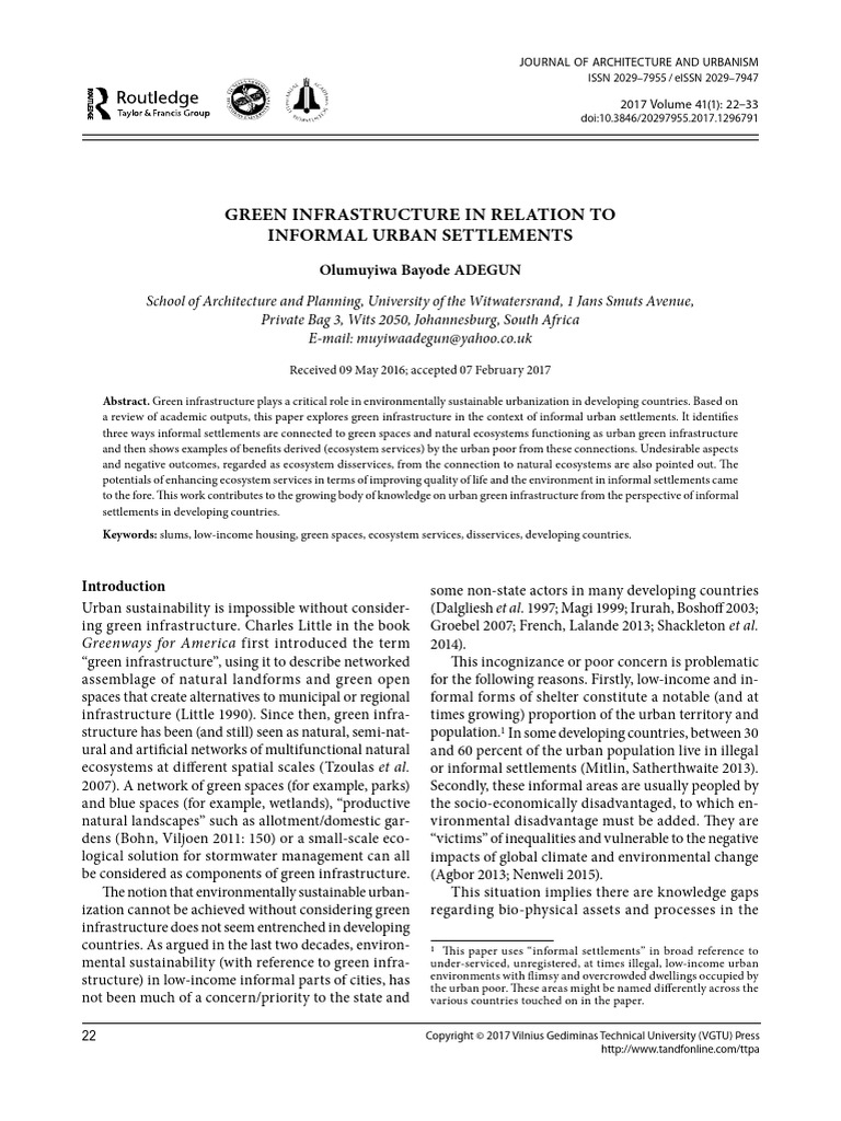 Green Infrastructure in Relation To Informal Urban SettlementsJournal ...