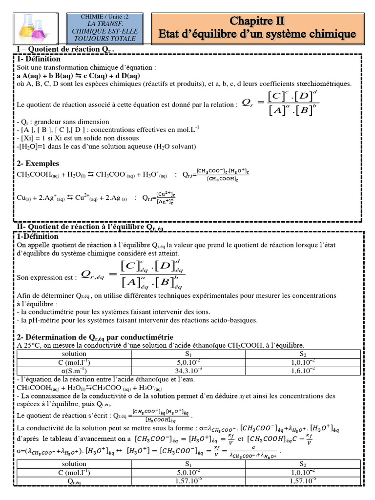 Équilibre chimique et quotient de réaction | PDF | Équilibre chimique ...