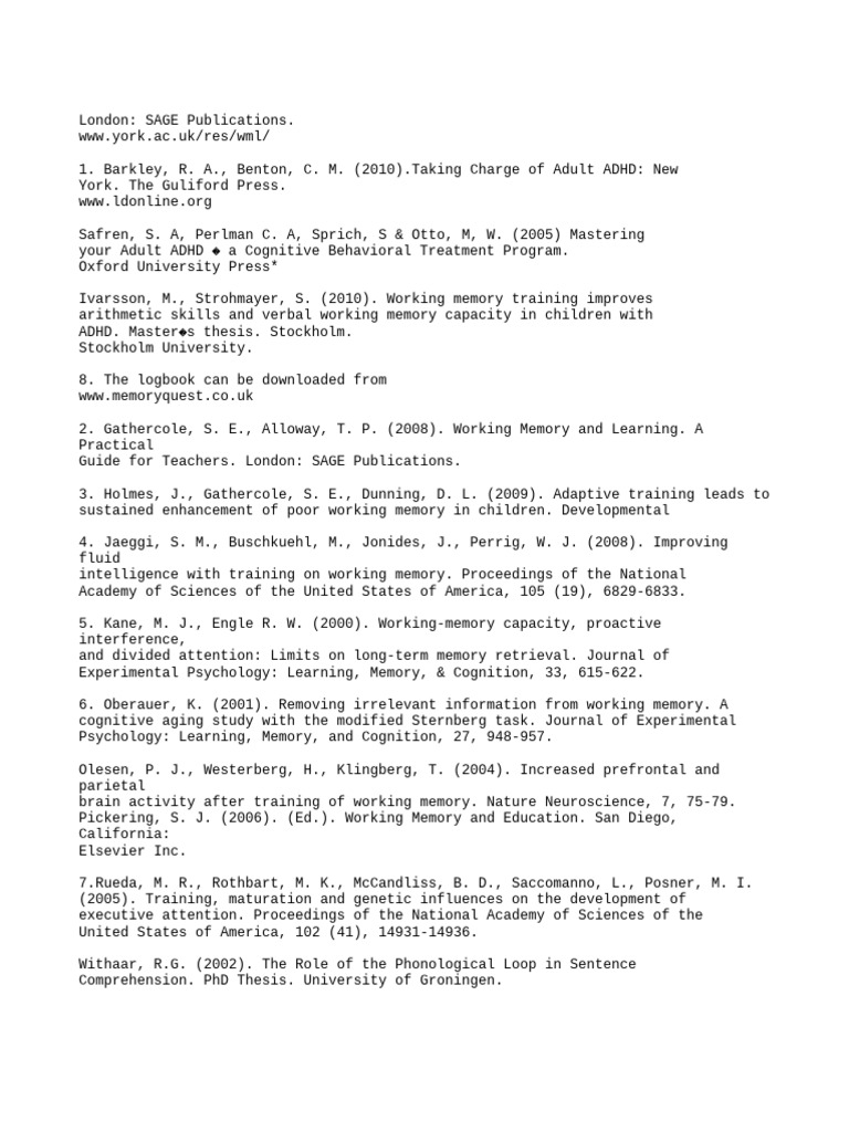 Working Memory Resources for Teachers | PDF