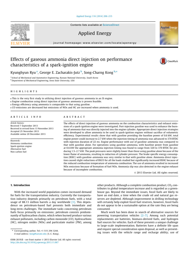 Effect of Gaseous Ammonia Direct Injection On Performance ...