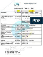 Calendário de Provas 1º Bimestre - 9º ANO A e 9º ANO B: Disciplina Data Conteúdo